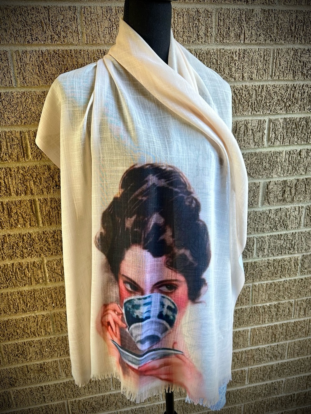 Oversized Gauzy Summer Wrap with Victorian Woman Drinking Tea